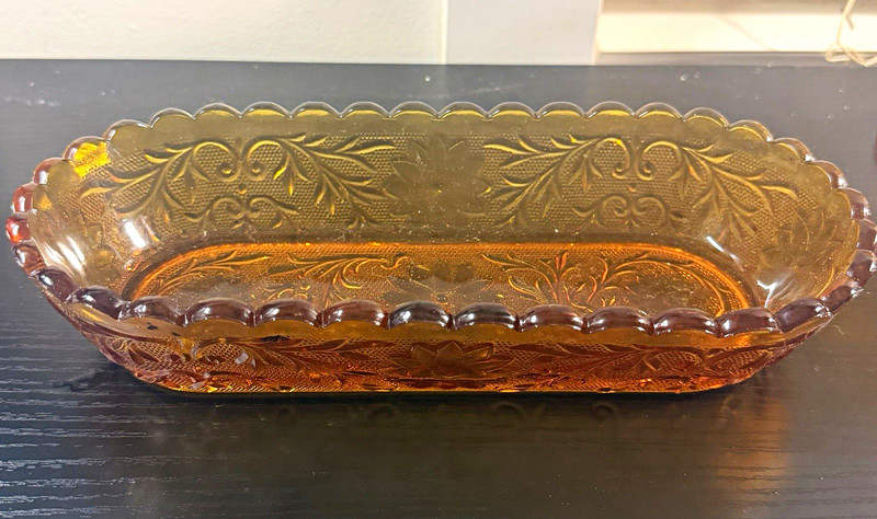 Amber Glass Floral Pattern Rectangle Decorative Serving Tray