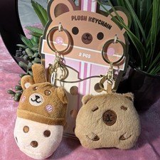 Mini Brown Beige Bear Plush Keychain Set 2 PCS Cute Stuffed Animal Accessories