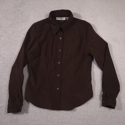 White Stag Jacket Womens Medium Brown Faux Suede Button Front Shirt Blazer