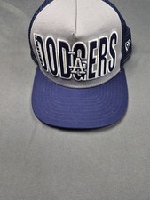 New Era LA Dodgers Jumbo Wordmark Trucker Snapback Hat Cap Mesh Grey Blue MLB