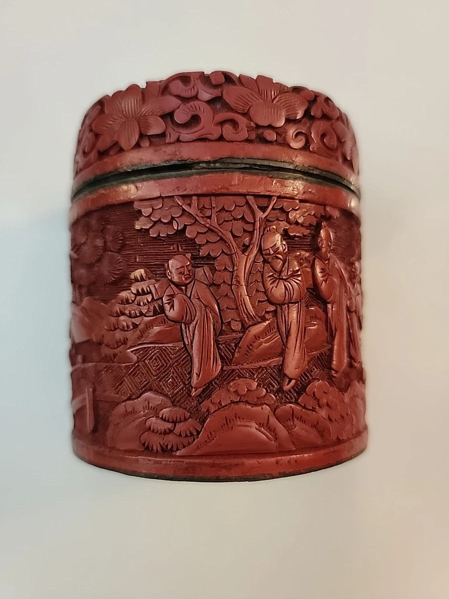 古董中国雕漆在中式古董盒子| eBay