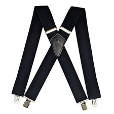 Heavy Duty 2 Wide Suspenders for Men Big and Tall - X-Back Clip-on for Black