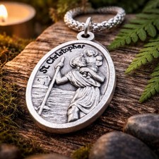 Saint Christopher Medal Protection Pendant necklace Charm Catholic 30cm