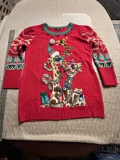 33 Degrees Sweaters Holiday Christmas Sweater Women's XXL RED Ornament Giraffe