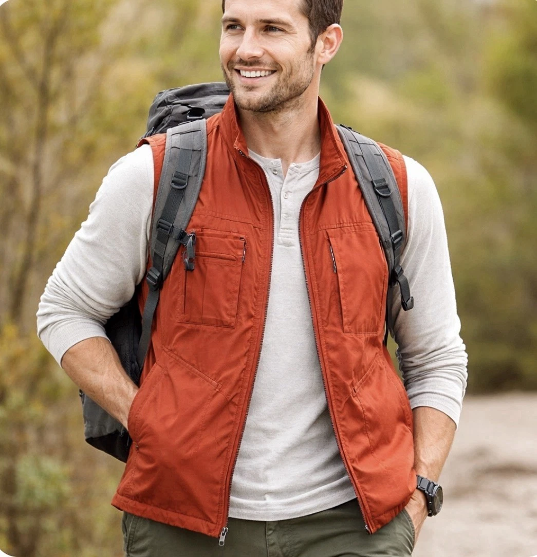 Orvis Utility Vest Men’s Medium Rust Full Zip Gorpcore Hiking Fishing Outdoor