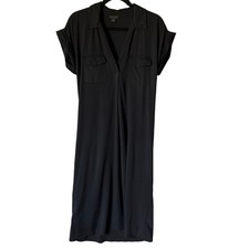 Ann Taylor Shirtdress Size L Black Midi Collared Cuffed Sleeves Classic Chic