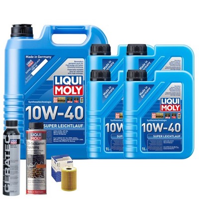 Motoröl 10W40 LIQUI MOLY Super Leichtlauf 9L+MAHLE Ölfilter +Spülung +Cera Tec
