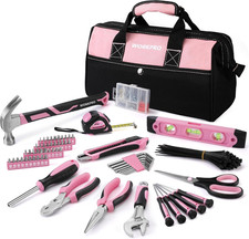 Pink Tool Kit, 263-Piece Home Repairing Tool Set with Wide Mouth Open Storage Ba