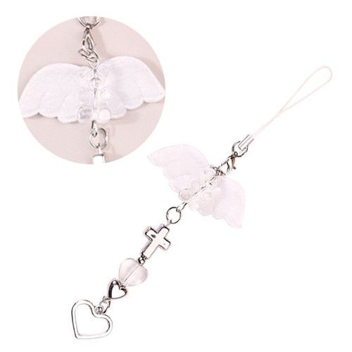 Colorful Beaded Mobile Phone Chain Delicate Angel Wing Crosses Keychain Pendant - Zdjęcie 2 z 8