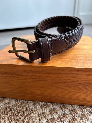 Polo Ralph Lauren EUC recent brown flat braided leather jeans belt 24