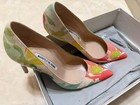Manolo Blahnik 37.5 heel textile multi watercolor pre owned with box — photo 2