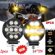2PCS 4" inch Round LED Work Light Pods White & Amber DRL Fit Can-Am Maverick X3
