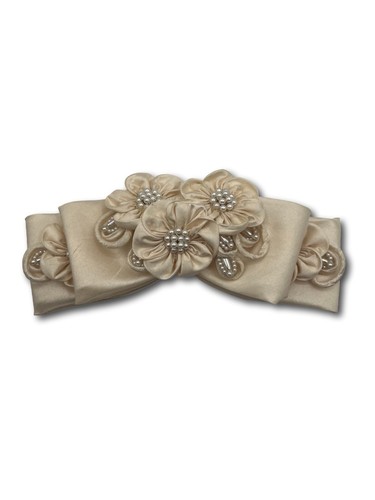 Bridal Bow Barrette Cream Ivory Satin Pearls Flowers Vintage Hair Accessory ￼