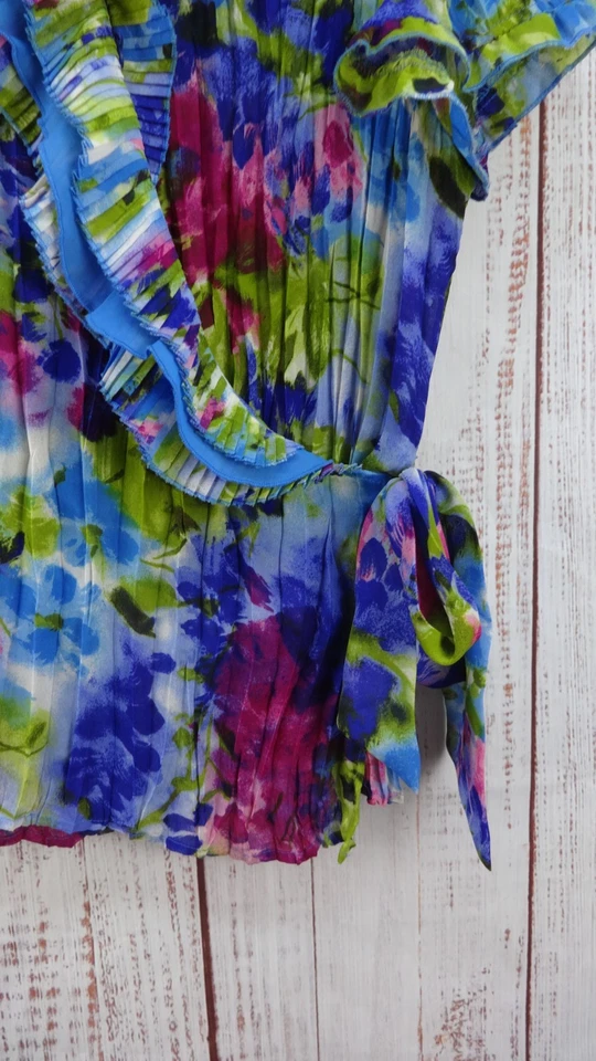 Sunny Leigh Y2K Womens Floral XL Multicolerd Sheer Short Sleeves Ruffle Top XL - Image 3 of 4