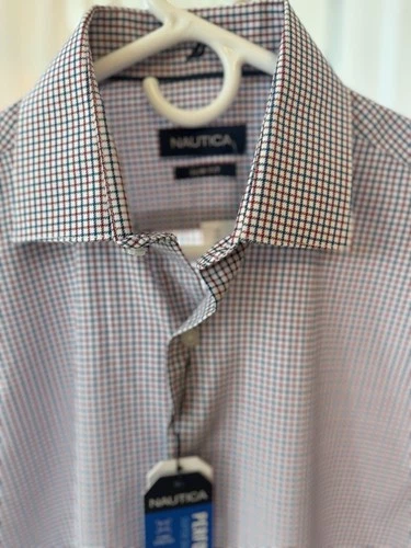 Nautica Men’s Small S Plaid Check Button Down Shirt Red Navy White NWT - product listing photo