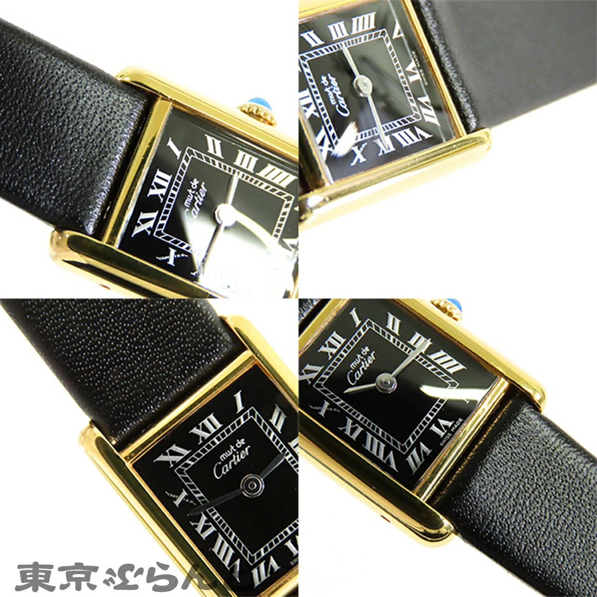 Cartier Tank SM Watch Manual Wind Leather Black SV925 Vintage Authentic image 6