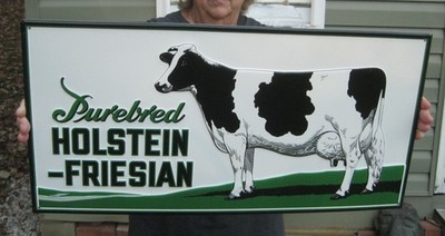 Purebred Holstein - Friesian Dairy Cow Metal Farm Feed & Seed Advertising Sign