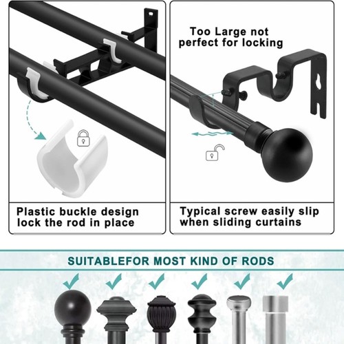 2Pcs Curtain Rod Bracket,Adjustable Curtain Rod Holder,Double Curtain Brackets - Picture 9 of 10