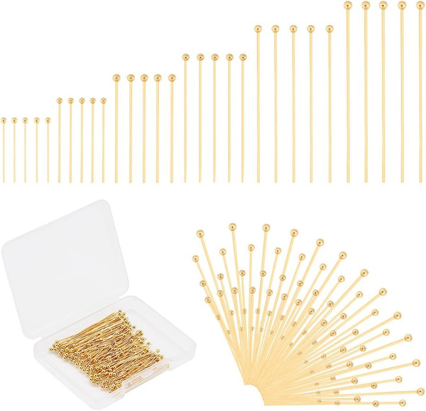 180 StüCk 6 GrößEn 18 Karat Vergoldete Kugelkopfstifte Edelstahl Kugelkopfstifte-image