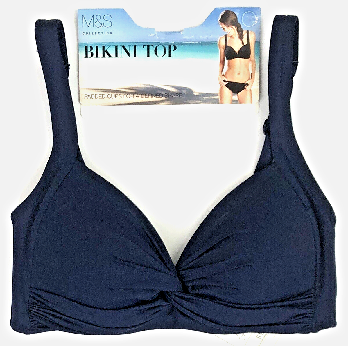 Marks & Spencer Padded Twist Band Bikini Top UK 10 Solid Blue M&S BNWT