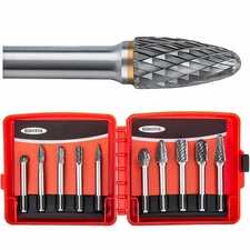 1/4" shank Carbide Burr Set Tungsten 10PC Double Cut Carbide Rotary Burr Set ...
