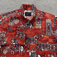 Vtg Panhandle Slim Shirt Mens 16x35 Red Indian Southwestern Tribal Aztec Western