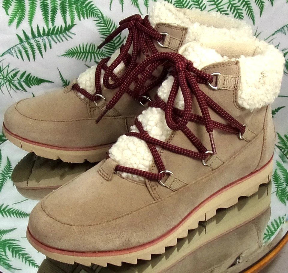 BOTINES SOREL HARLOW BEIGE GAMUZA CUERO INVIERNO MODA ZAPATOS MUJER TALLA 9.5 Foto 3 de 4