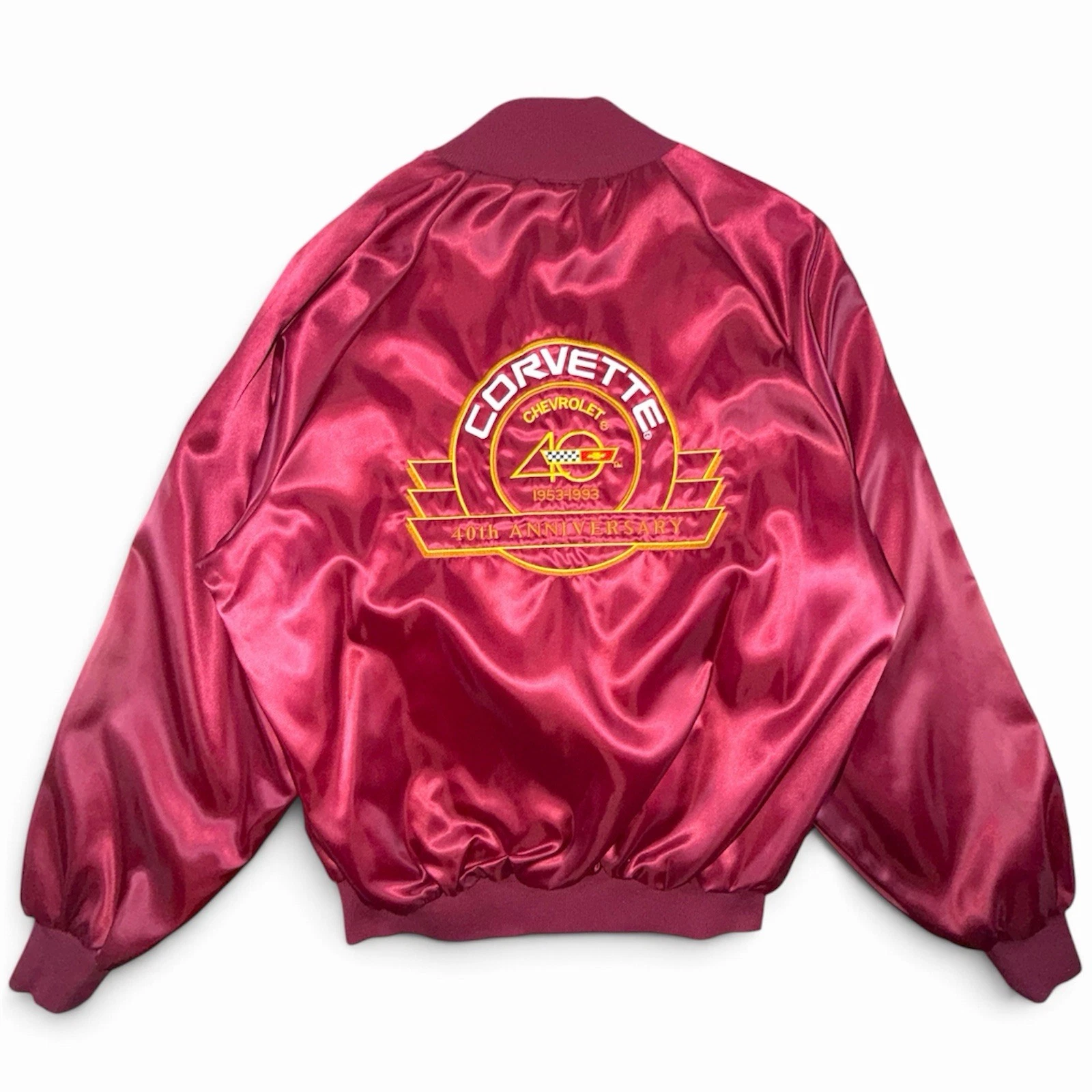 Vintage 90s Chevrolet Corvette 40th Anniversary Bomber Satin Jacket Medium - product detail image 1