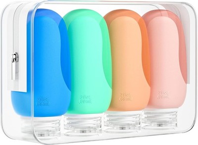 Travel Bottles 4Pack Leak Proof Silicone, Refillable for Toiletries | BPA-free &