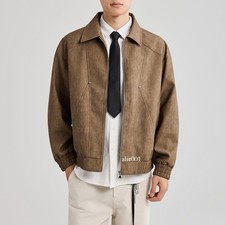Men PU Leather Jacket Autumn New Retro Leather Coats Slim Fit Overcoats Workwear