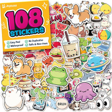 Cute Stickers for Kids Classroom Decor - 108Pc Kawaii Water Bottle Stickers for