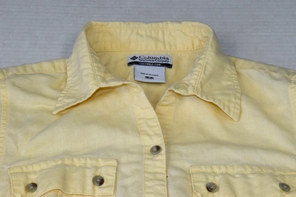 Camisa Top Columbia Vintage Talla S Años 90 Amarillo Limón Algodón Lino Abotonada Foto 4 de 4