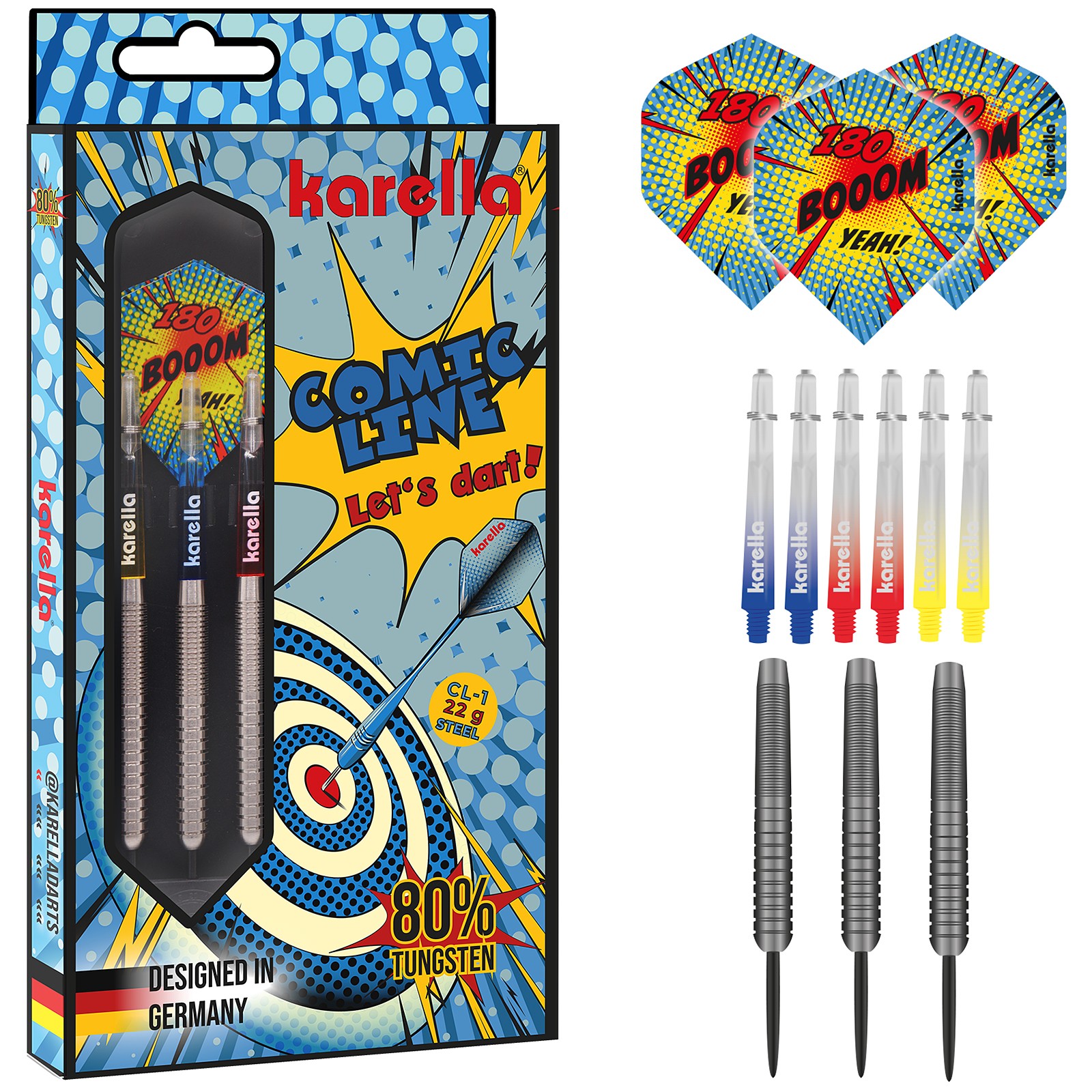 Набор для игры в дартс Karella Steeldarts Comic Line с наконечником из 80% вольфрамовой стали NEU
