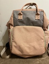 Diaper Backpack with Stroller Straps and Portable Changing Pad - Pink Gray