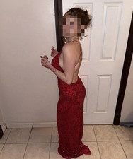 Red Sequin Formal Evening Gown Dress Sleeveless Backless Sparkly Party Prom