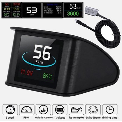 Car Digital OBD2 Speedometer Alarm Fuel Consumption Meter Temperature Gauge New
