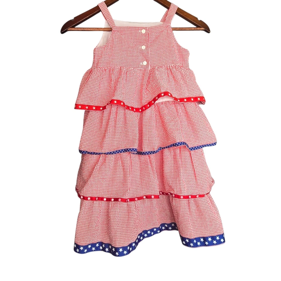 Vestido Funtasia Too Guinga Volantes Niñas Talla 6X Rojo Blanco Azul Estrellas Patriótico Foto 2 de 4
