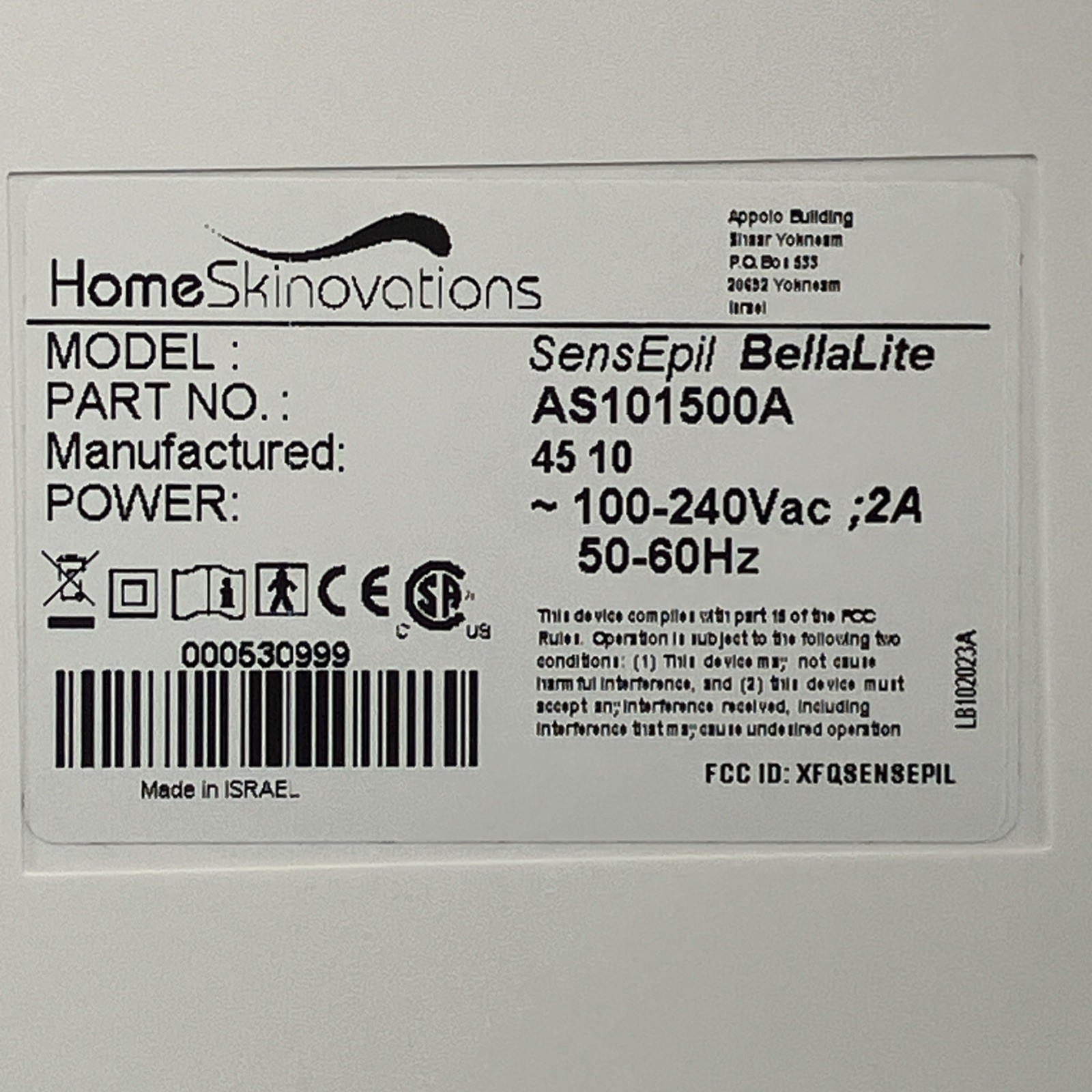 Silk'n Bellalite Light Pulse Hair Removal Machine Complete In Box Excellent Cond