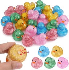 25Pcs Mini Glitter Rubber Ducks Bath Toys, Bathtub Floating Squeaky Duck Bulk Ba