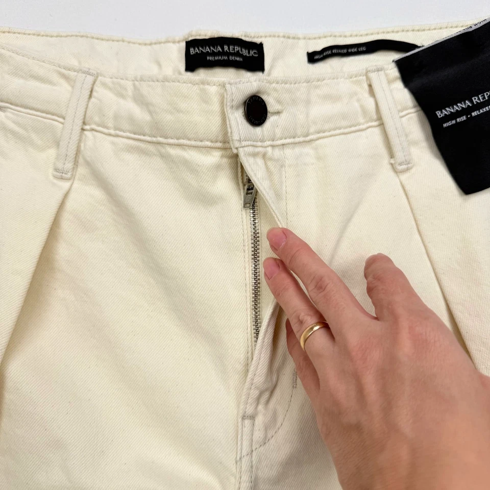 NUEVO Pantalones Banana Republic Mujer 27 Premium Denim Tiro Alto Pierna Ancha Marfil Foto 4 de 4