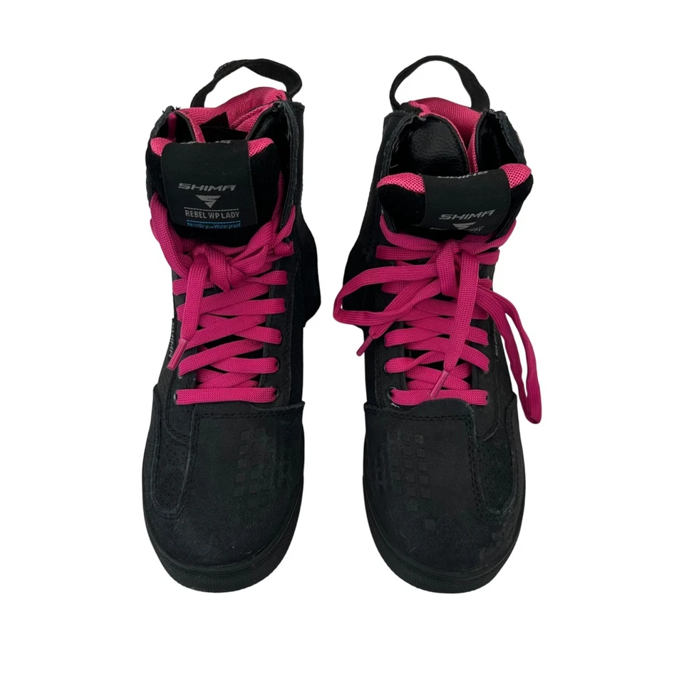 Shima Rebel WP Lady Waterproof Black Motorcycle Shoes w/ Pink Laces Size 6 - Image 3 of 4
