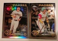JACKSON MERRILL 2024 TOPPS CHROME UPDATE ROOKIE DEBUT REFRACTOR USC27 + BASE RC