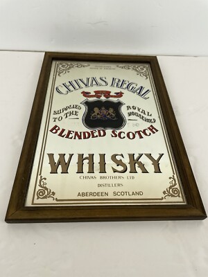 Vintage Chivas Regal Scotch Whisky Pub Bar Mirror Sign in Wooden Frame