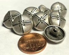8 Slightly Domed Antique Silver Tone Metal Shank Buttons 15mm Almost 5/8" 12736