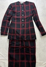 Vintage Christian Dior Plaid Wool Single Breasted Skirt Suit sz 6 Made In USA