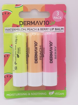 Dermav10 3er Pack Lippenbalsam (Wassermelone + Pfirsich + Beere) (B45 A.JE)