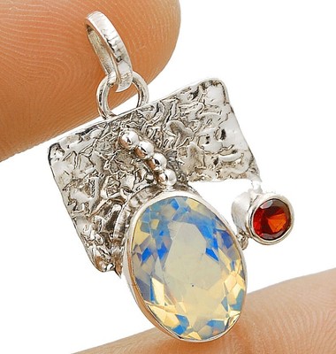 4CT Natural Fire Opalite 925 Sterling Silver Pendant Jewelry 1 1/4'' Long @B12-7