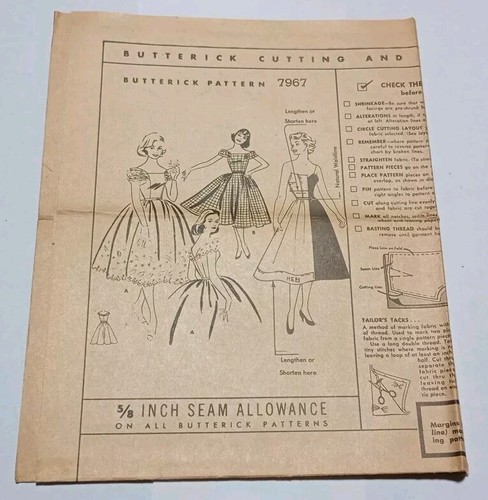 Butterick 7967 Sewing Pattern VTG 1956 Short Evening Dress Size 14 34" Bust UC - Picture 7 of 9