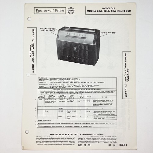 1953 Motorola Radio Model 63L1 63L2 63L3 Service Wire Schematic Repair Manual - 第 2/2 張圖片