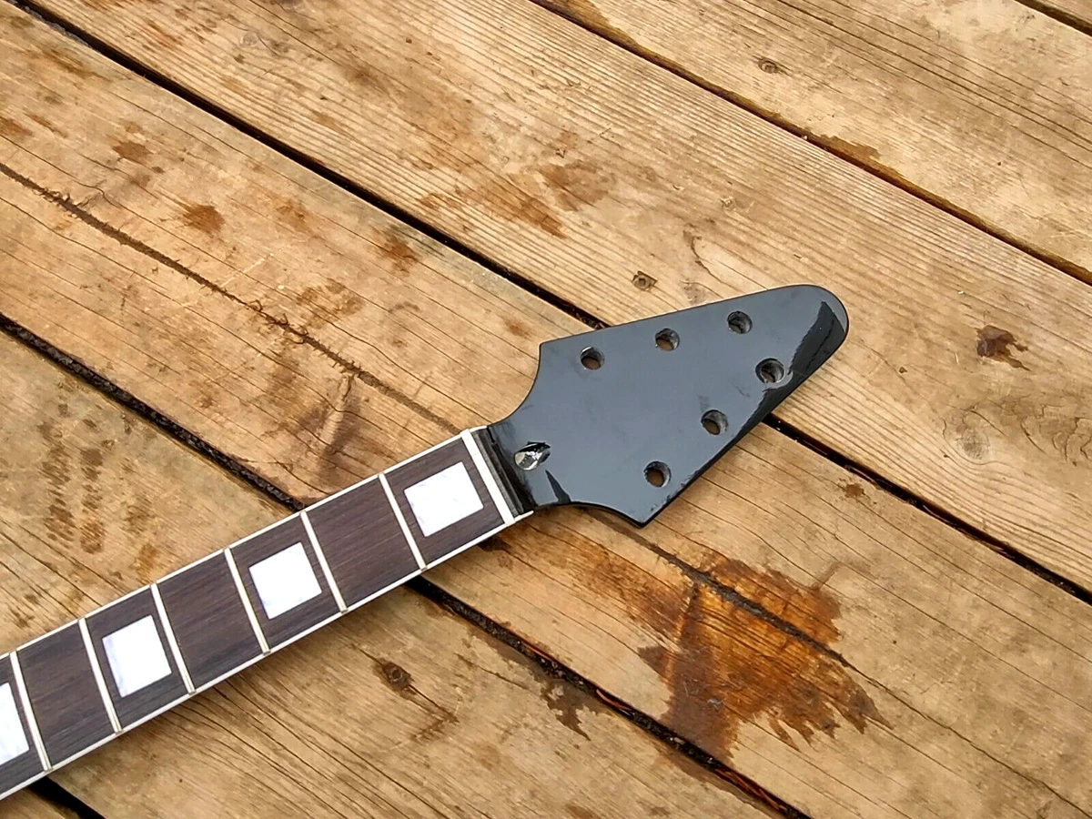 3 x 3 Guitar Neck Replacement Pearloid Binding Black Steel Frets 25.5 scale Neck